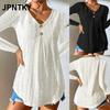 JPNTKY Women's Fashion Casual Solid Color Print Long Sleeve V Neck Blouses & Shirts International Design