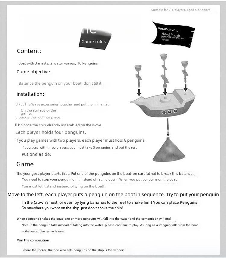 Penguin Pirate Ship Balance Game - Parent-Child Interactive Toy