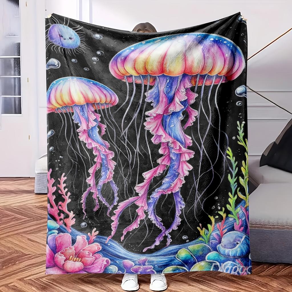 Watercolor Jellyfish by Artbyte - Themed Blanket - Comfortable Flannel Fabric Hypoallergenic Suitable for All Seasons - Ideal for