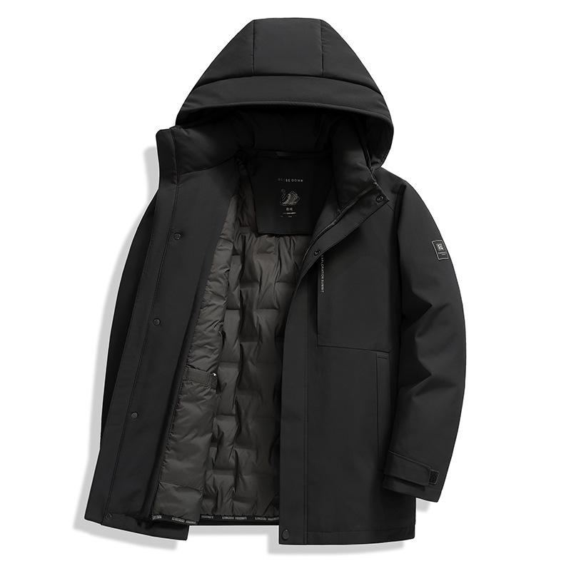Herren Mittellange Kapuzenjacke aus Gänsedaunen - Neuer Stil, Verdickt, Abnehmbar, Warme Winter Business Casual Oberbekleidung