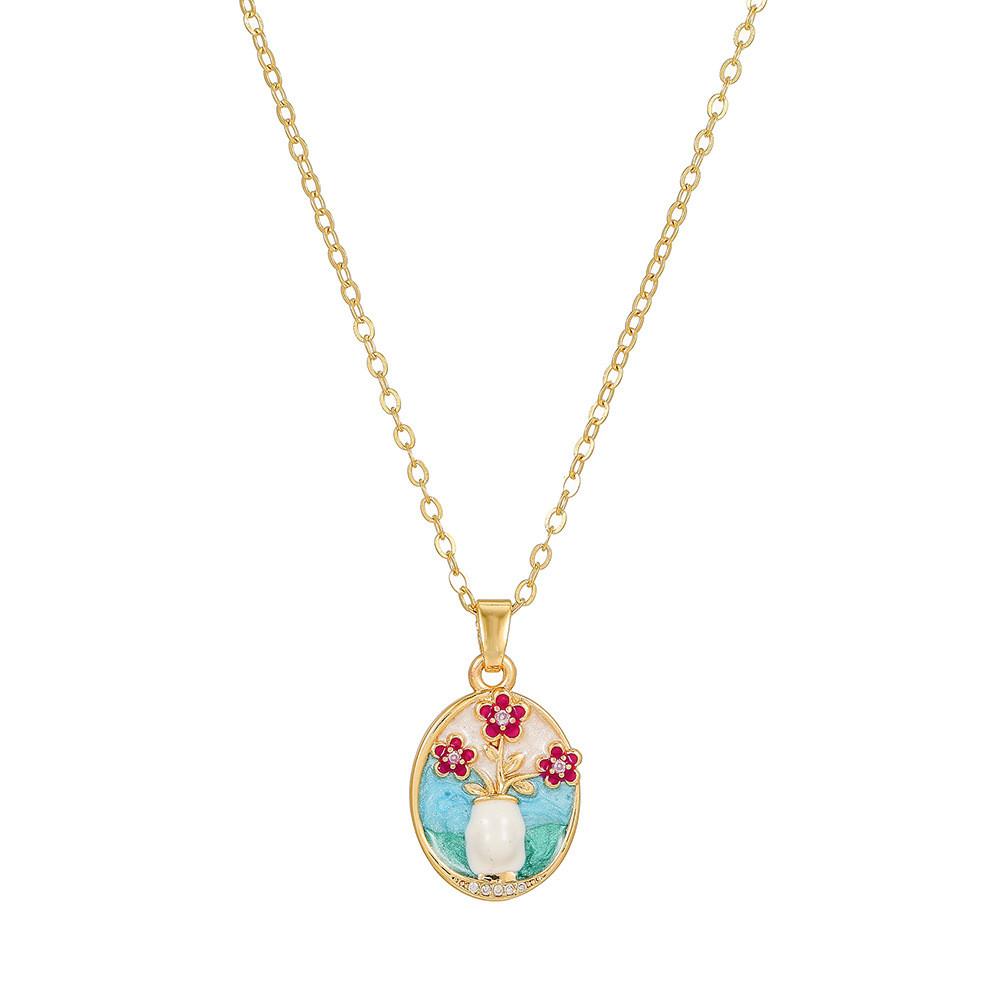 Koperen Bloemenketting Met Zirkonia Steen Meerlaags Ontwerp Voor Casual Of Formeel Gebruik