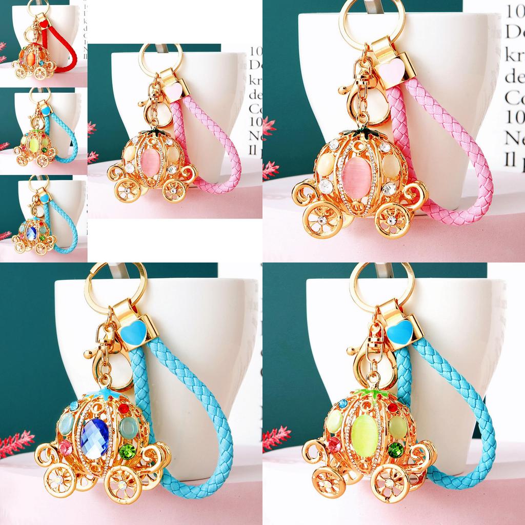 Elegant Pumpkin Car Charm Keychain Accessory For Women With Metallic Finish And Colorful Ropes Ideal For Gifts And Special Occasions