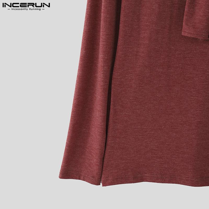 INCERUN Autumn Winter Men Tie Up Long Sleeve Solid Casual Fitted T-shirts Tops