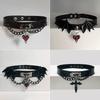 Gothic Punk Black Leather Choker Necklace for Women Red Heart Cross Charm Pendent Necklace Y2K Jewelry Unisex