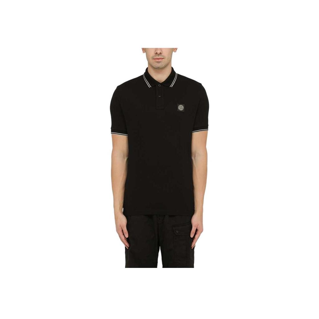 Stone Island Compass Patch Logo Polo Shirt Black Men Tops 80152SC18-A0029