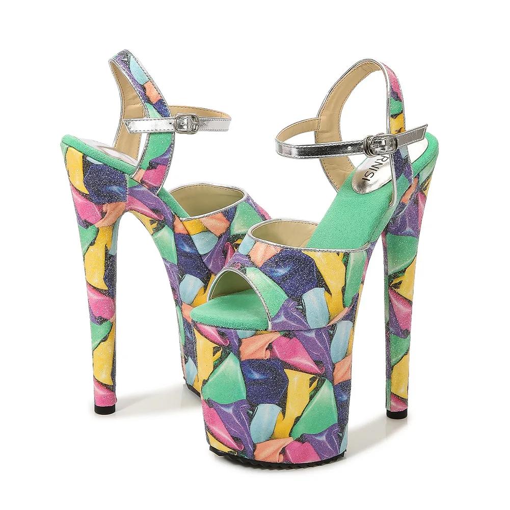 Fashion Unisex 20cm Metal Thin High Heels Platform Sandals Ankle Strap Shoes Woman Pumps SUMMER Peep Toe Stilettos zapatos mujer