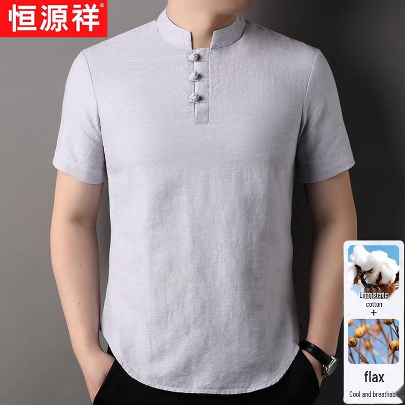 Hengyuanxiang Men s Linen Blend Breathable T-shirt XL