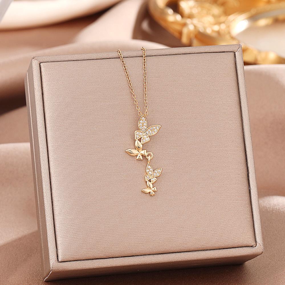 Women's Butterfly Titanium Necklace: Micro-Inlaid Diamonds, Exquisite Luxury, Non-Fading Design