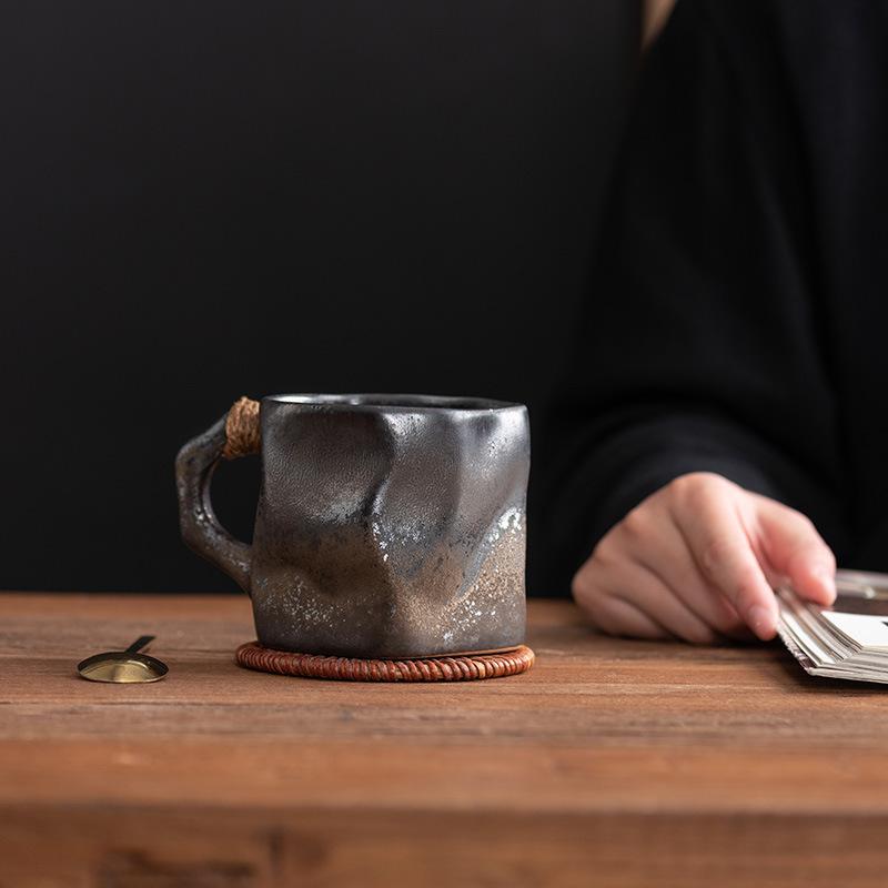 Coarse Pottery Water Cup, Special-Shaped Ceramic Cup, Home Silent Wind Coffee Cup, Retro Mug, Afternoon Tea, Irregular Cup