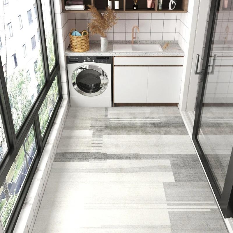 Striped PVC Kitchen Carpet Living Room Non-slip Leather Rugs Thick Entrance Door Mat Balcony Waterproof Oil-proof Large Area Rug
