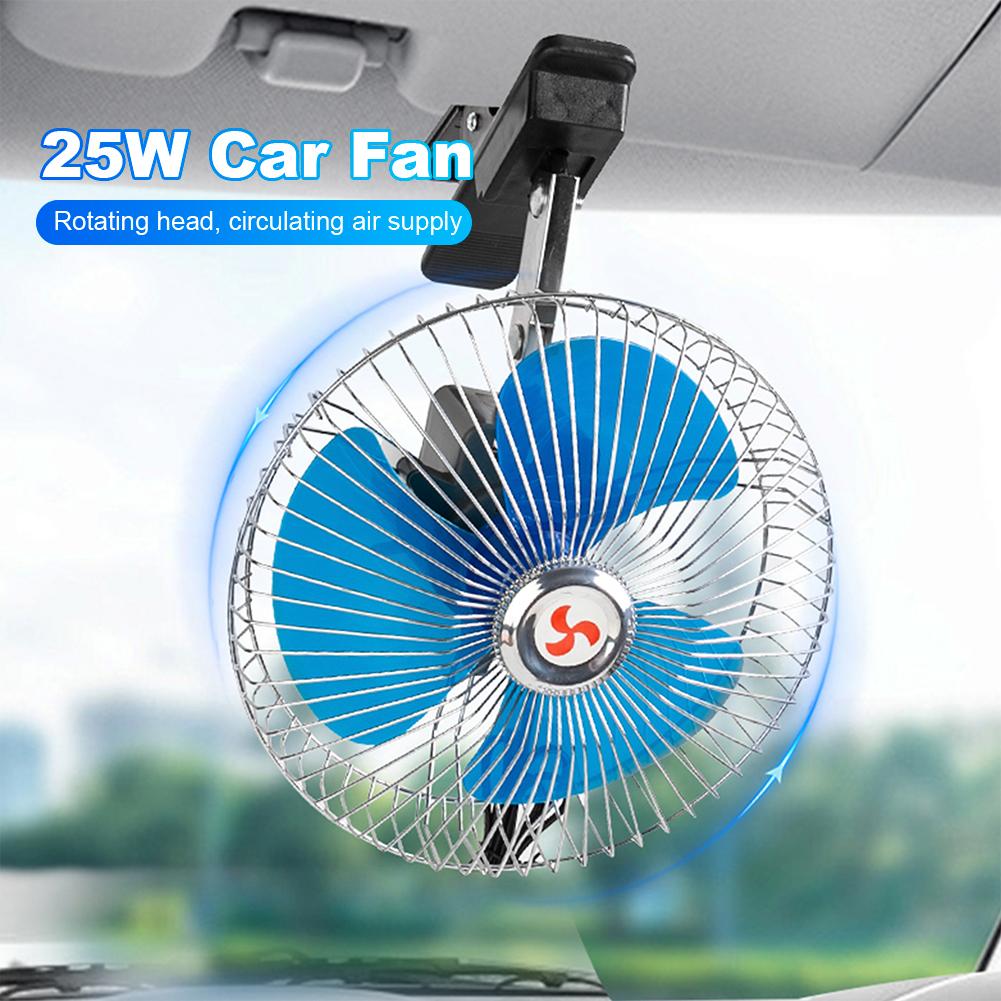 12/24V Oscillating Car Fan Rotation Strong Summer Cooler Adjustable Mini Electric Auto Fan Truck Vehicle Strong Wind Air Cooler