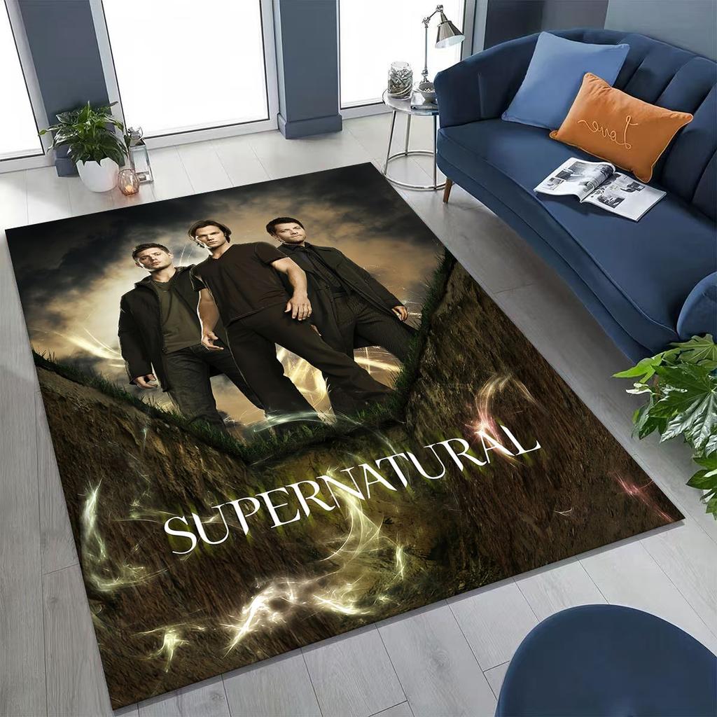 Tapete SPN Supernatural Dean Sam Winchester Castiel para Quarto Sala Sofá Casa Capacho Decoração, Tapete de Chão Grande Antiderrapante para Crianças