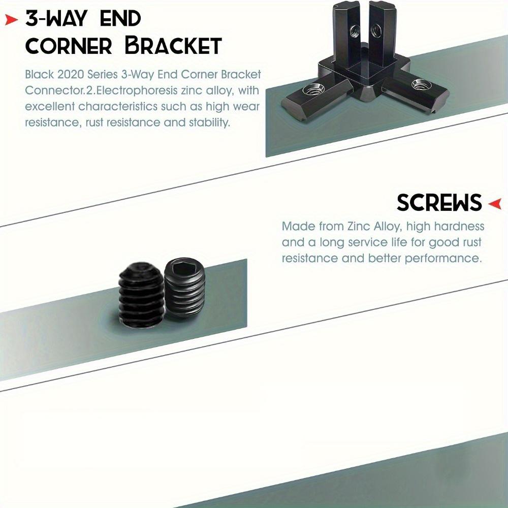 6pcs Black 2020 Series 3-Way End Corner Bracket Connector with Screws for Slot 6mm 20S Aluminum Rail Accessories, Silver
