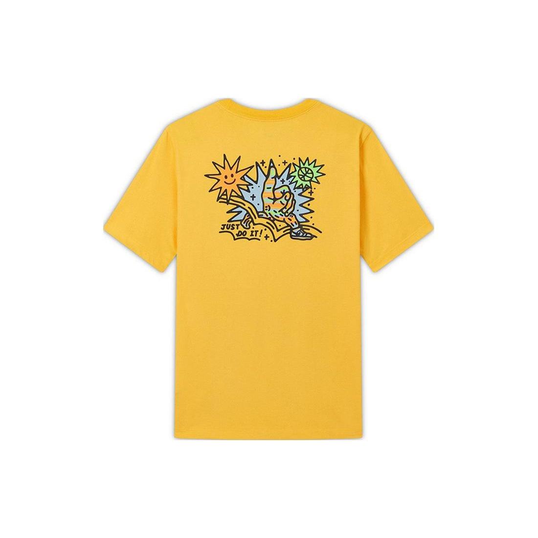Men s Nike SS22 Cartoon Sun Hand Printing Pattern Alphabet Round Neck Short Sleeve Yellow T-Shirt DV3189-728 M