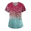 Casual Nurse Uniform Print Women Short Sleeve Tops V-neck Blouse Shirt Pocket Beauty Care Scrub Uniforms Enfermera Mujer 2023