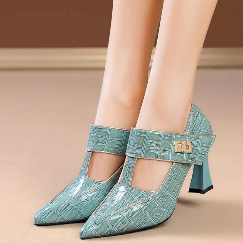 Fashion High Quality Brand Buckle Strap Women's High Heels Pointed Toe Shoes for Women Plus Size 34-43 Heels Women Zapatos De Mujer
