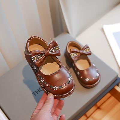 2024 New Simple Non-slip Children Fashion Girls Casual Shoes Embroidery Flats Princess Shoes Bow Simple French Style Kids Shoes
