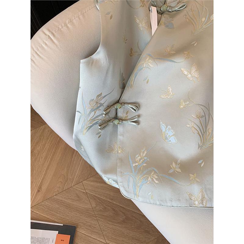 diagonal jacquard embroidered vest women's new high-end temperament thin sleeveless vest