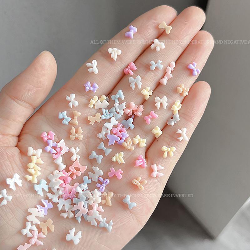 50Pcs Candy Color Bow Nail Art Parts Charms Mini Resin Ribbon Nail Rhinestones Diy Summer Nail Art Decor Accessories