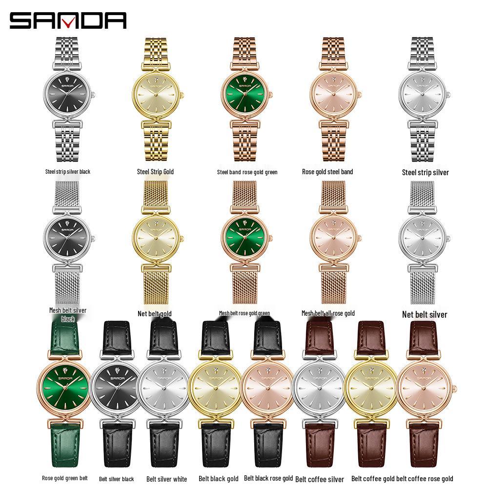 SANDA Women's Waterproof Compact Retro Green Quartz Watch - Fashionable, Simple, Ins Style