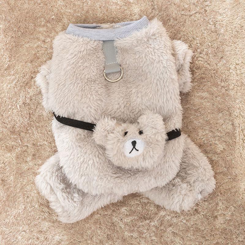 

Bear satchel can be towed, fleece jacket, autumn and winter warm four-legged clothing, puppet, blue cat, dog, pet clothing, cat clothes. XXL (recommended within 15-10kg)