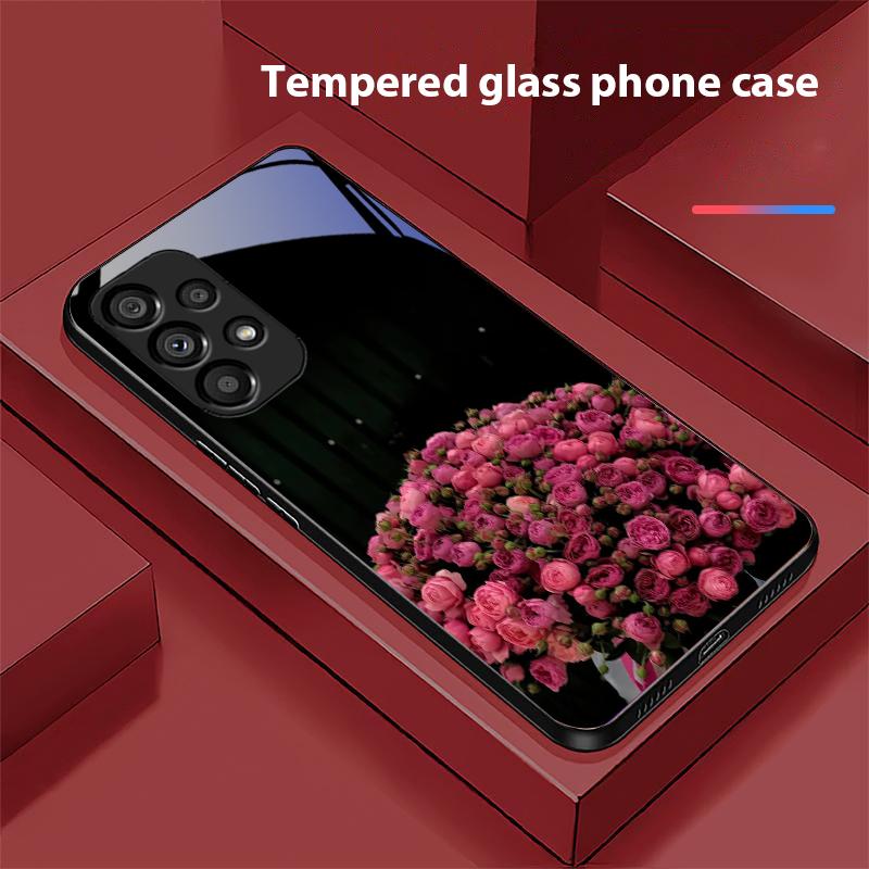 Rosa Rosenblüten Für Samsung Galaxy S10 S20 Plus S21 FE S22 S23 S24 FE S25 Ultra Schwarz Gehärtetes Glas Handyhülle Hartschale