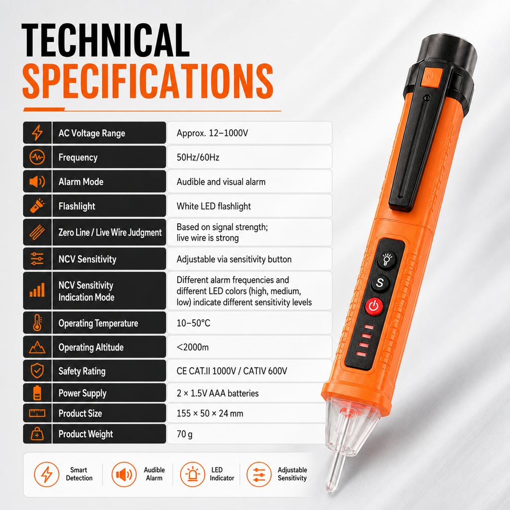 Non-Contact Voltage Detector Pen 12-1000V AC Tester, Live Wire Breakpoint Finder, Electrical Outlet Wiring Tool for Electricians