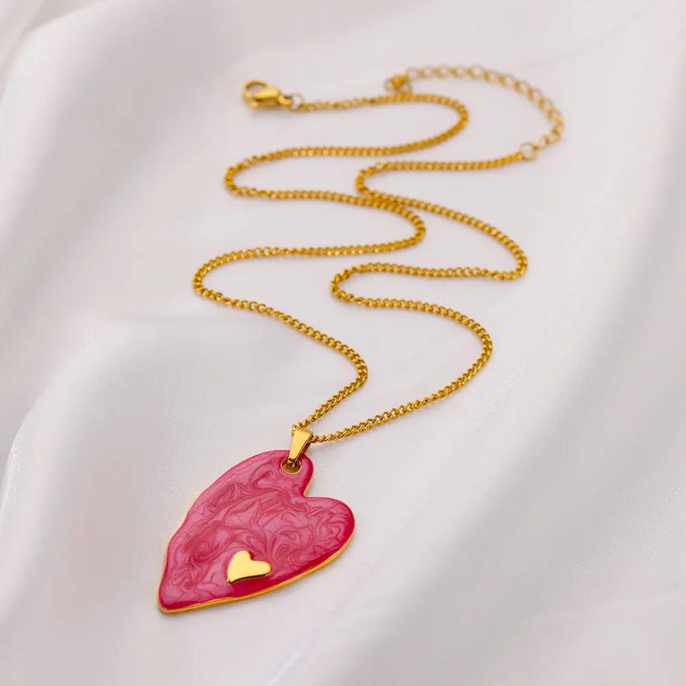 Coloful Heart Stainless Steel Necklace Gold Color Chain Necklaces Choker for Women Trendy Zircon Birthday Gifts Collar Mujer