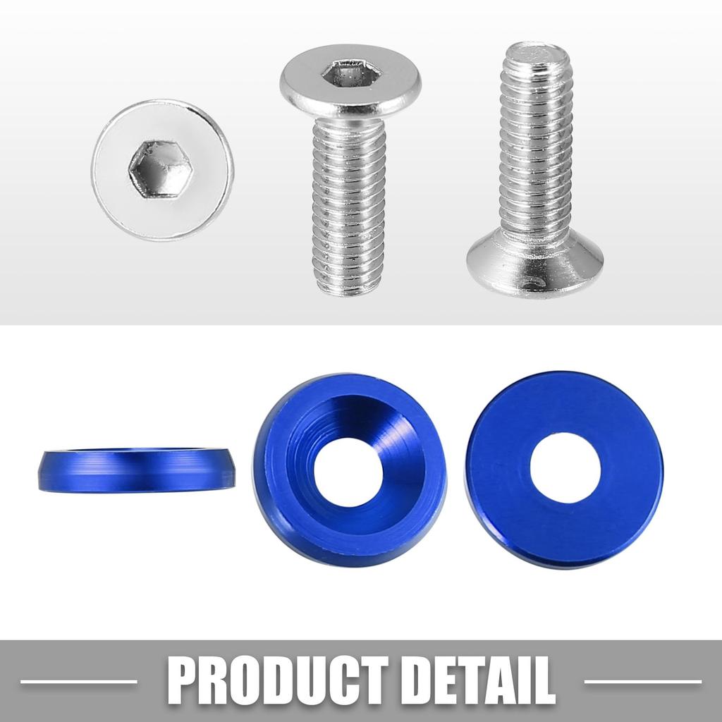 ACROPIX Car Bumper Fender Washer Bolts Engine Bay Dress Up Kit Stainless Steel M6x20mm Blue 25 Sets