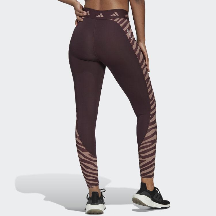 Adidas Patterned High-Waisted Ankle-Length Fitness Pants Women Pants Burgundy IB3607