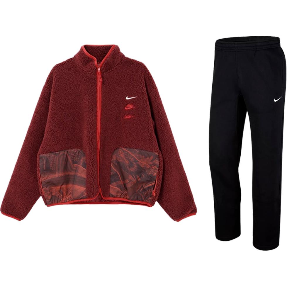 

Nike Флисовая куртка на молнии с цветными блоками, дышащий флис, универсальные длинные брюки, повседневный спортивный костюм, мужской костюм FZ6194-677+623455-010 L