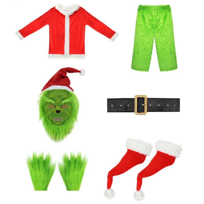 Adult children green hair monster grinch santa pants suit play suit