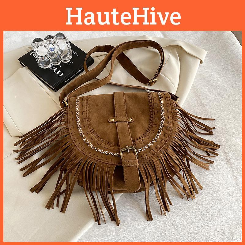 Vintage Wildleder Kleine Umhängetasche Mit Quastendetails Für Damen Ausflüge Lässig