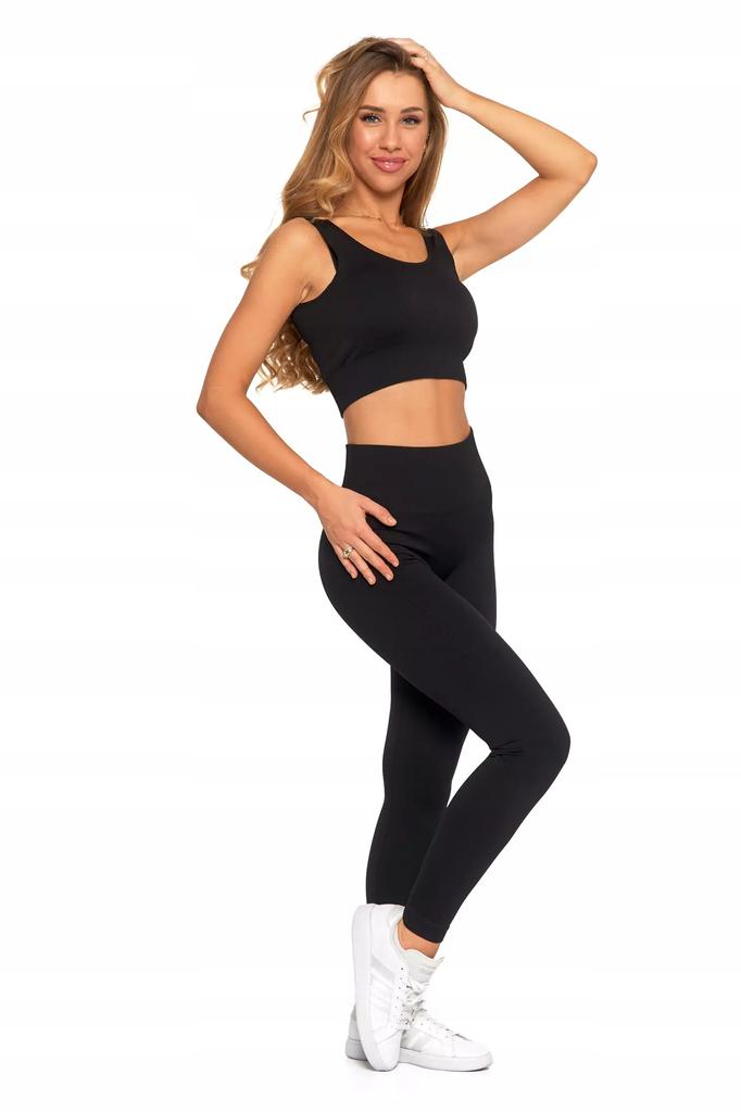 Women's Sports Leggings Fitted Ribbed High Waist MORAJ S/M BLACK