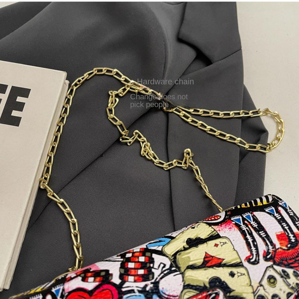 Female Fashion Graffiti Small Bag 2024 Summer Ladies Flap Phone Evening Clutch Purse Crossbody Bags For Women Chains Shoulder Bags