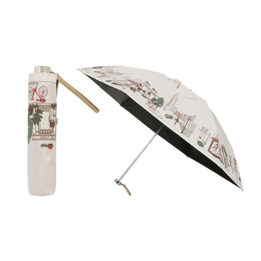 Moonbat Folding Parasol for Made In Suitable for Rain or Premium Light Heat and UV Colorful Cityscape Gray "Dachshund" Women, Japan, Shine, Blocking,