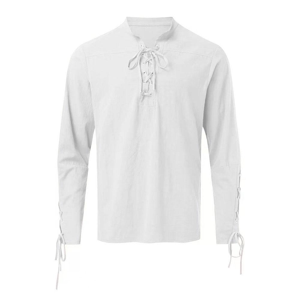 Baumwoll-Leinen-Hemden für Männer Mittelalter-Kostüm Strand-Tops Hemd Pull on Male Loose Casual Streetwear Cosplay Langarm