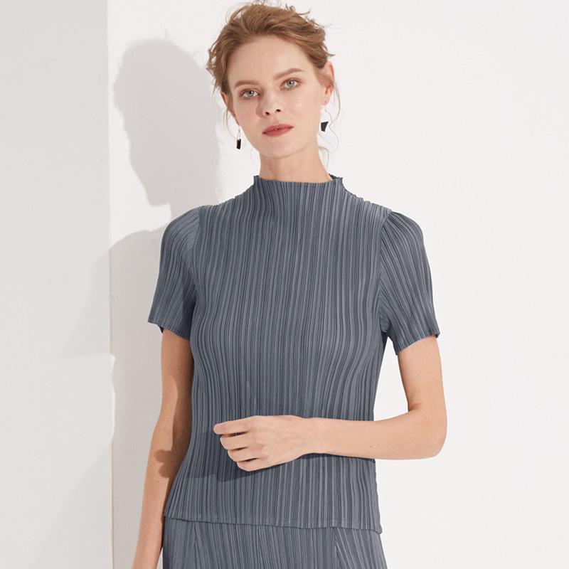 

Women s Solid Pleated Short Sleeve Summer Top - Casual, Comfortable T-shirt One Size
