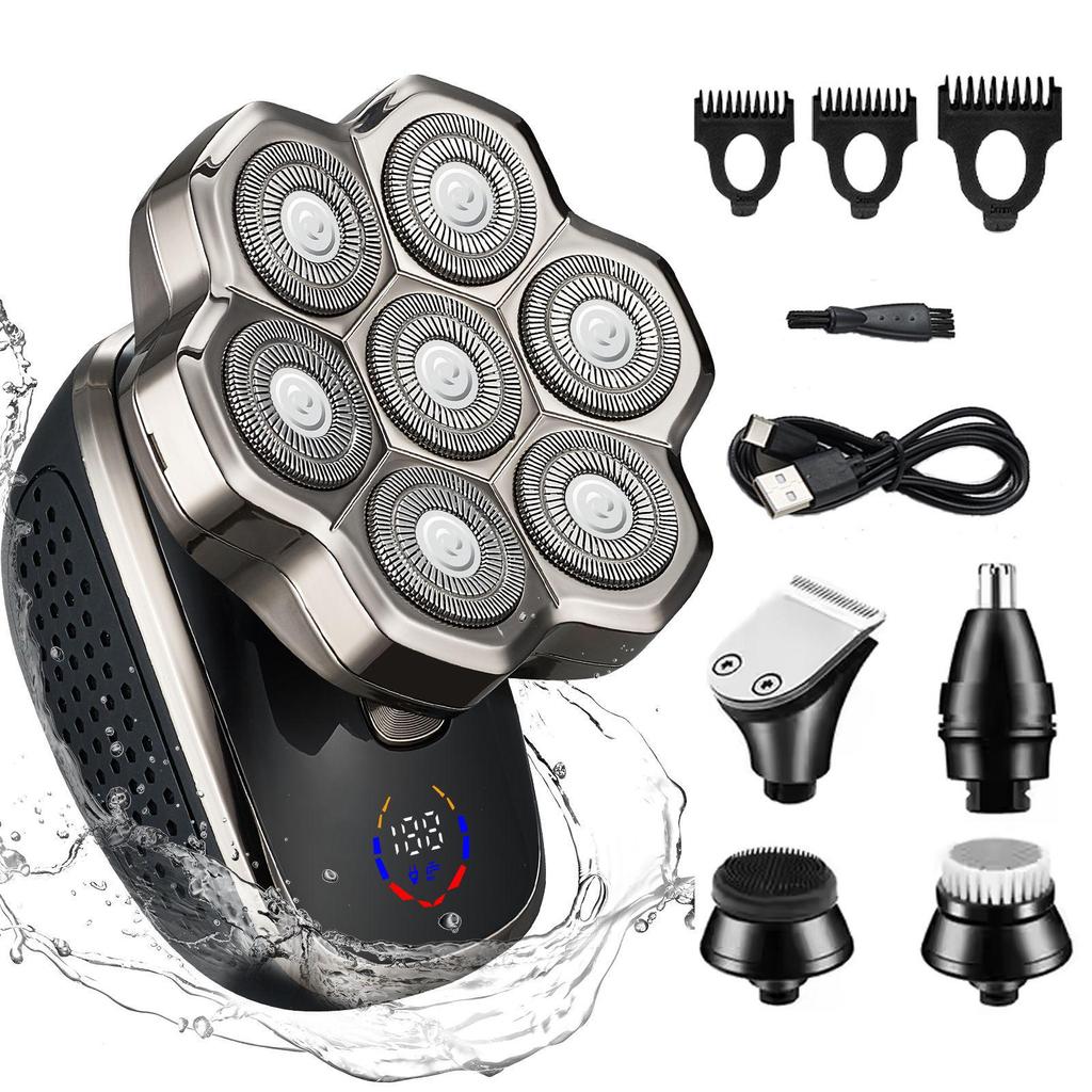 Five-in-One Magnetic Electric Razor: Bald Head Shaver, Hair Clipper, Whitening Nose Trimmer