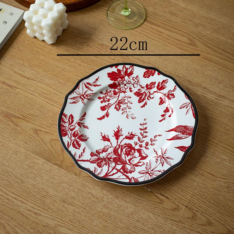 Keramikteller im europäischen Stil, Vintage, üppiger Blumendruck, westliches Essen, Speiseteller, Nachmittagstee, Dessertteller, Geschirr