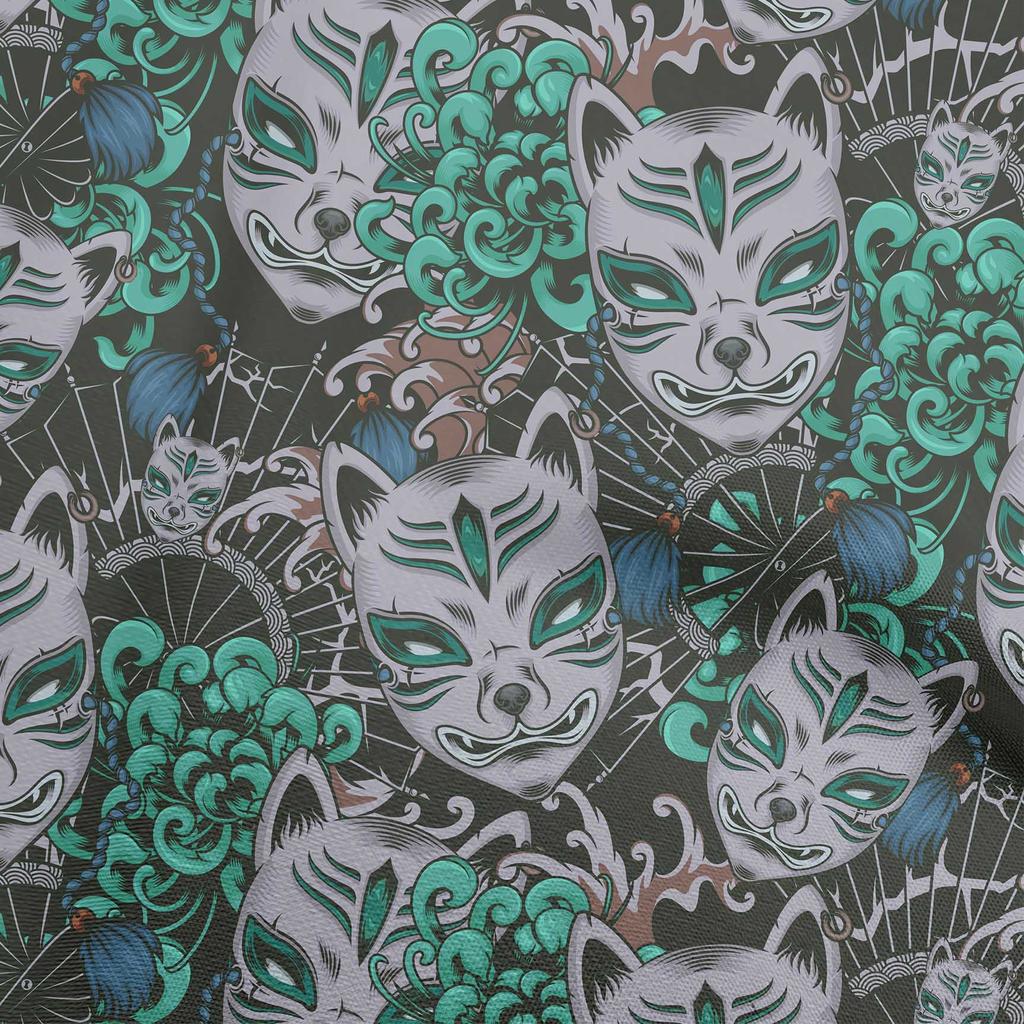 oneOone Bawełna Len Zielona Tkanina Azjatyckie Japońskie Maski Projekty Rękodzieła Dekoracja Tkanina Drukowana Na Metry 40 Cali
