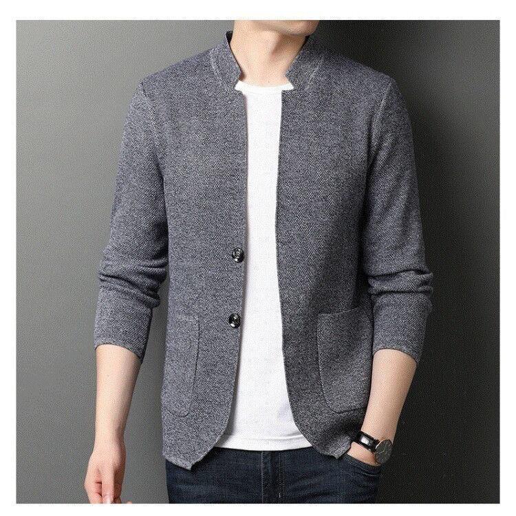 Herbst Winter Herren Strickjacke Jacke Herren Einfarbig Gestrickt Lässig Stehkragen Slim Fit Strickjacke Mantel Herren Pullover Jacke
