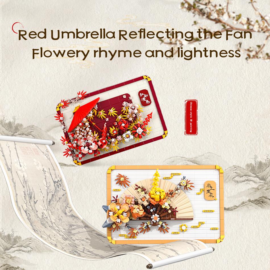Chinese Style 3D Scroll Building Block Sets Educational Toys Flower Bricks New Year Gifts Tabletop Decoration