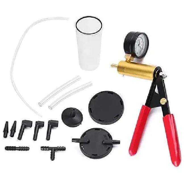 Pompa a vuoto manuale 2 in 1 Kit di scarico del liquido dei freni Kit di prova della pompa a pistola per vuoto Manometro per vuoto in alluminio portatile e durevole