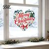 Holiday Glass Clings Merry Christmas Window Cling, Heart Shaped Sticker with Santa Claus Xmas Creative Home Accents Tree Balls, Winter Static