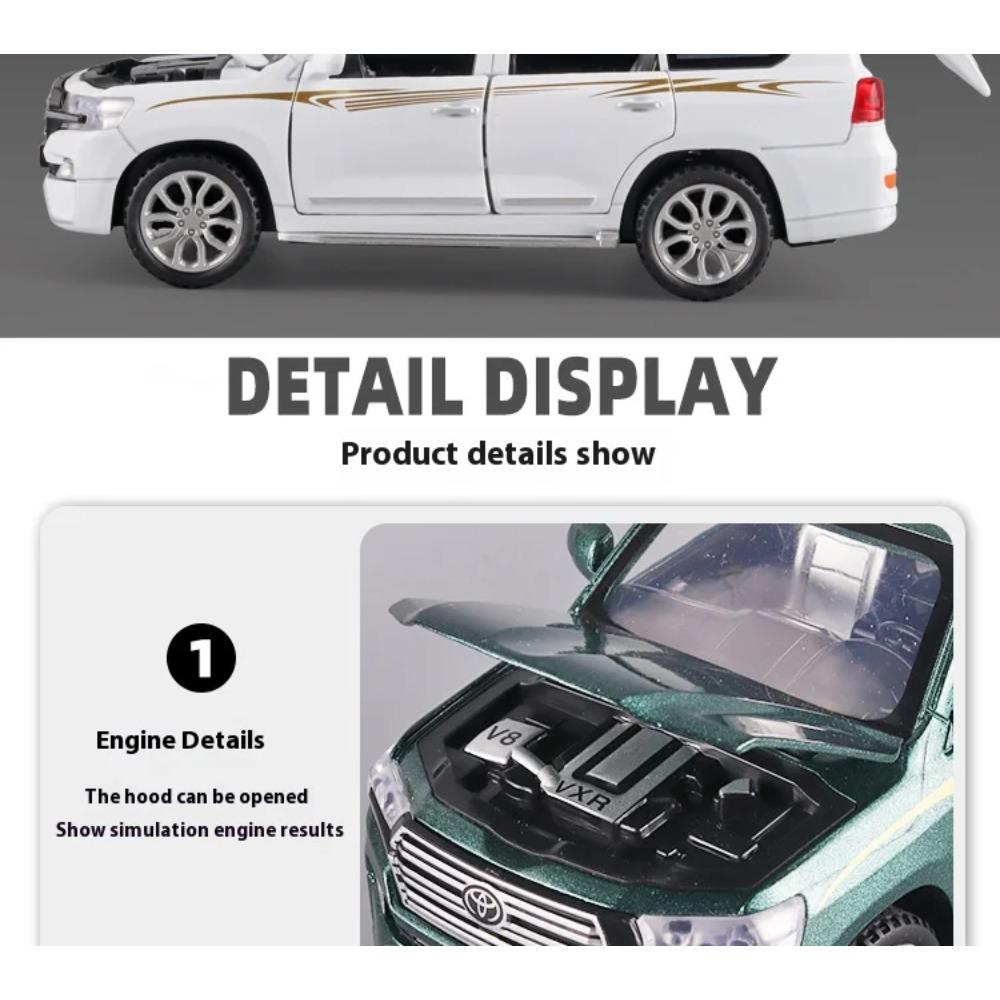 Miniaturen 1/32 Toyota Land Cruiser Legierung Off Road Diecast Modell Sound Licht Pull Back Spielzeug Schreibtisch Fahrzeugmodell Ornamente Geschenk