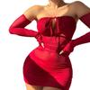 Sheer Bodycon Space-up Set Sex Suit Tube Top Tights Dress Sexy Breast Wrap Skirt