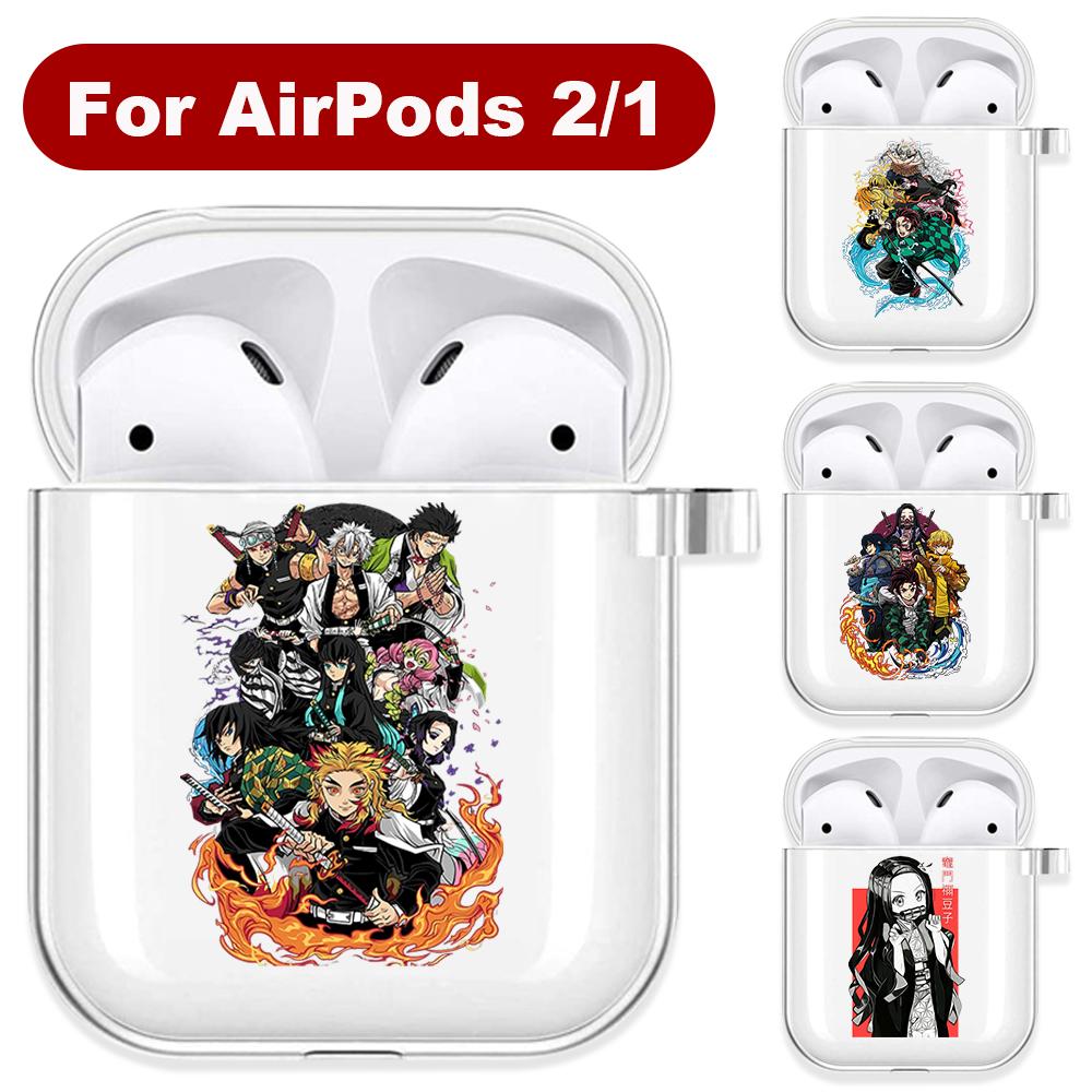 Demon Slayer Nezuko Zenitsu Tanjirou Transparent Airpods-veske for Funda Airpods 2/1-deksel Kimetsu No Yaiba Soft TPU-veske Coque