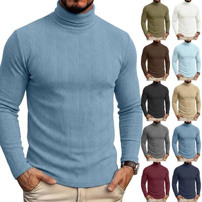 Men's Long Sleeve Turtleneck Pullover Sweater Thickened Knitwear Autumn Base Layer Slim Fit Ribbed Design Casual Style