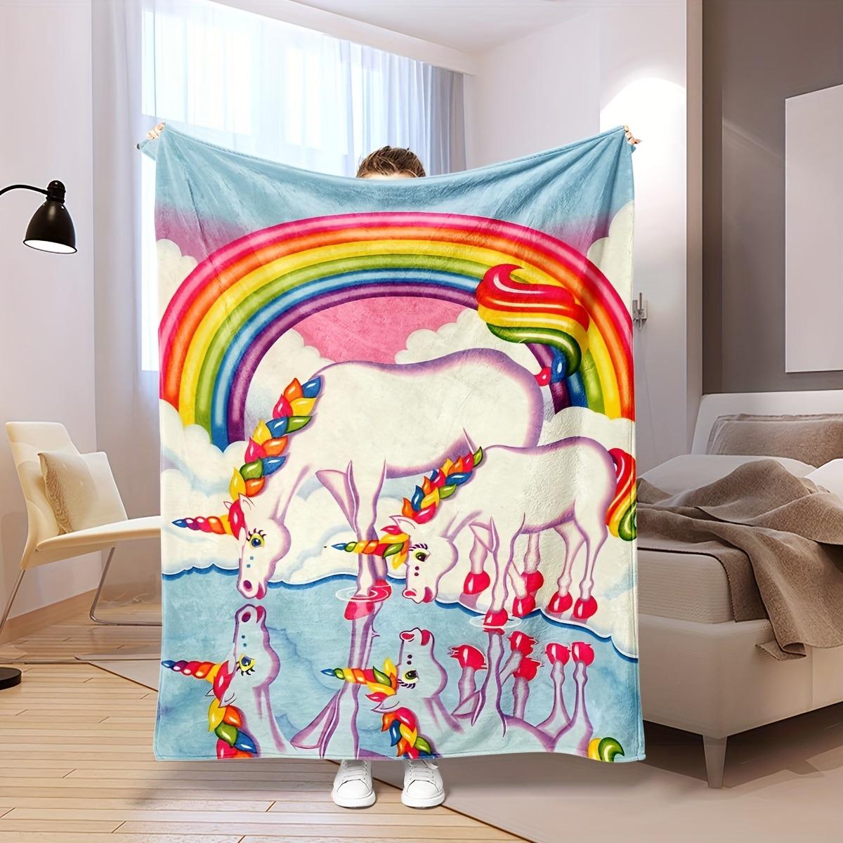 

Unicorn and rainbow patterns Flannel printed blanket suitable for all seasons suitable for living room office sofa and travel 75x100cm
